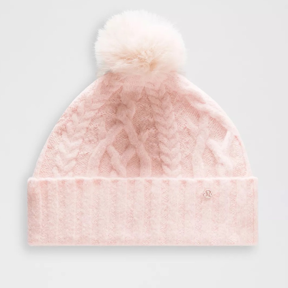 Lululemon Alpaca Wool-Blend Cable Knit Pom Beanie Heathered Blissful Pink